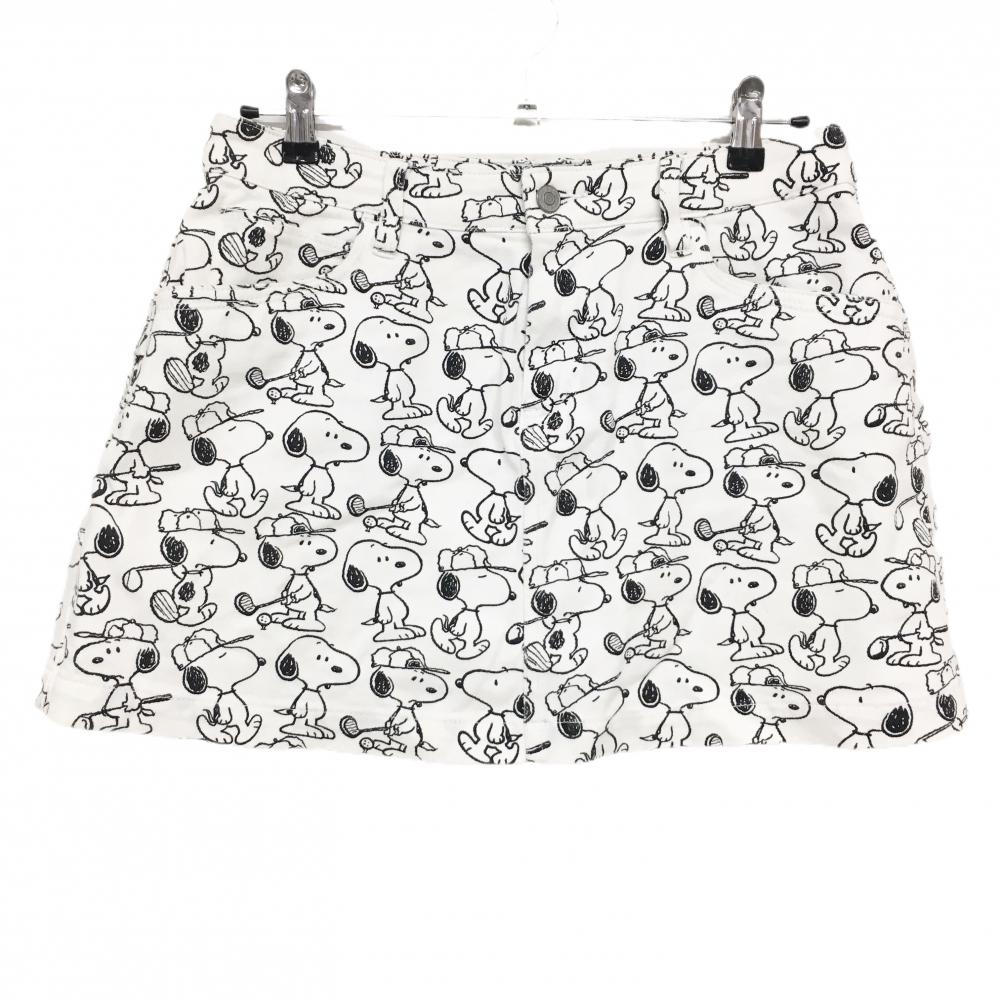 【美品】ジャックバニー×PEANUTS スカート 白×黒 スヌーピー総柄 内側インナーパンツ レディース 2(L) ゴルフウェア Jack Bunny