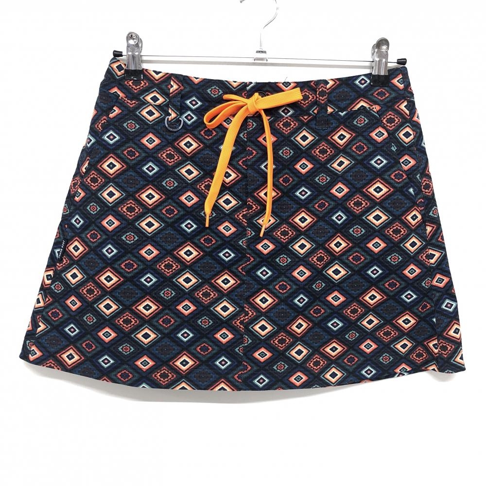 【超美品】ジャックバニー スカート ネイビー×オレンジ 総柄 メッシュ調 内側インナーパンツ レディース 2(L) ゴルフウェア Jack Bunny