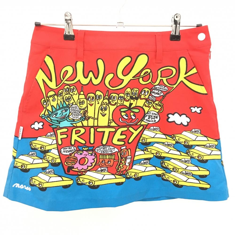 【美品】ジャックバニー スカート レッド×イエロー×ブルー ピーターマルココラボ タクシー レディース 1(M) ゴルフウェア Jack Bunny