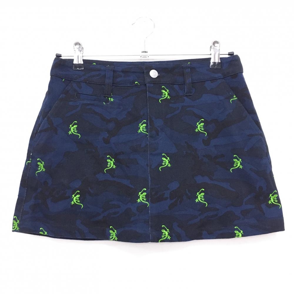 ジャックバニー スカート ネイビー×ライトグリーン カモフラ柄 トカゲ刺しゅう ストレッチ レディース 1(M) ゴルフウェア Jack Bunny