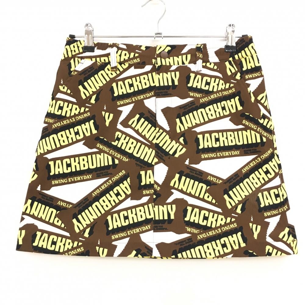【超美品】ジャックバニー スカート ブラウン×イエロー ロゴ総柄 吸水速乾 レディース 2(L) ゴルフウェア 2025年モデル Jack Bunny