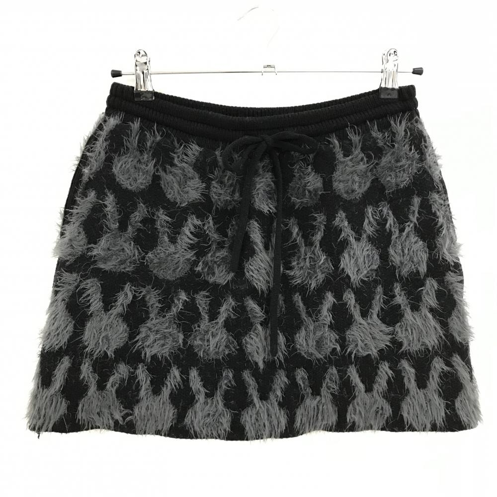 【美品】ジャックバニー ニットスカート 黒×グレー ウサギ総柄 シャギーニット ウール混  レディース 1(M) ゴルフウェア Jack Bunny