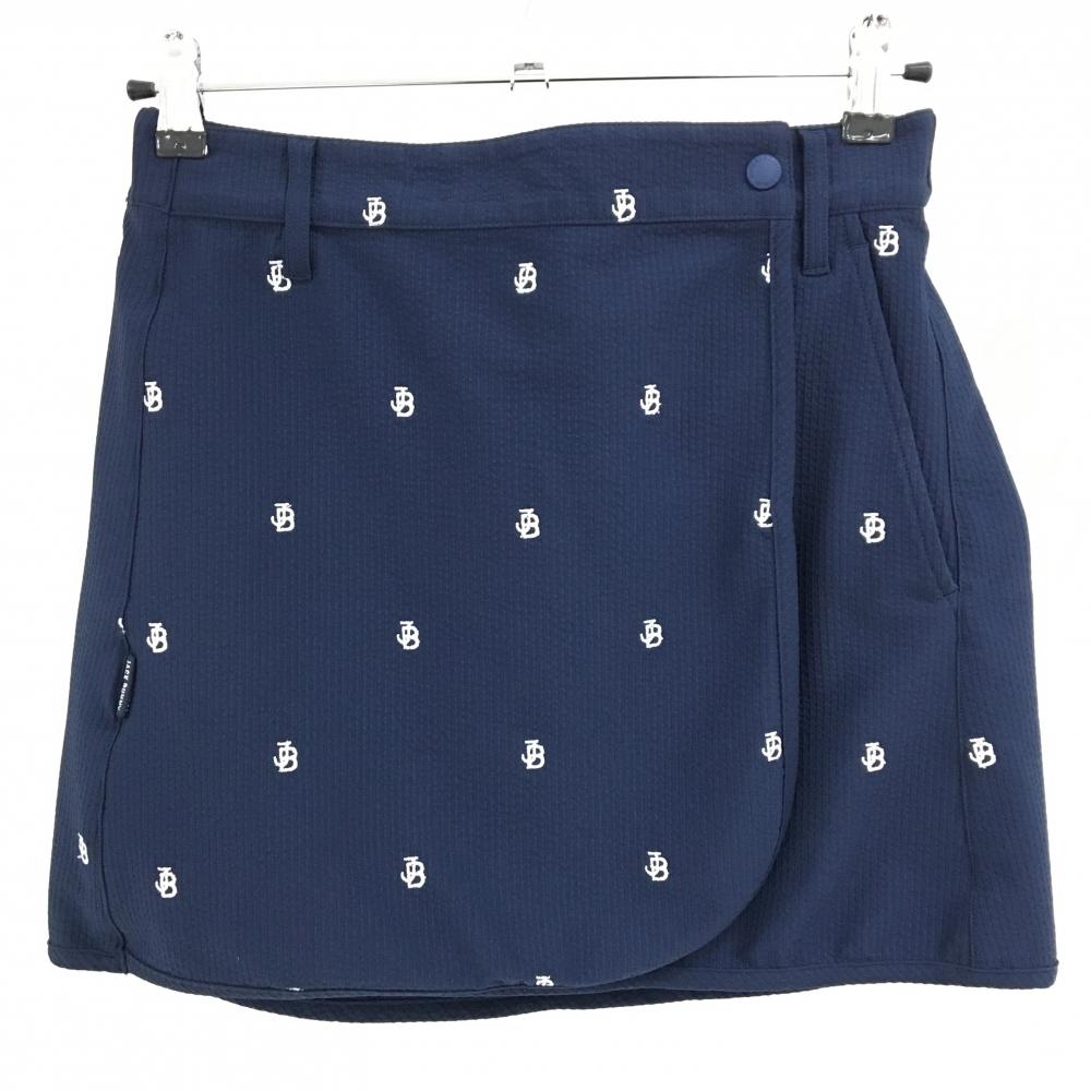 【超美品】ジャックバニー スカート ネイビー×白 ロゴ総柄 細ストライプ織生地  レディース 1(M) ゴルフウェア Jack Bunny
