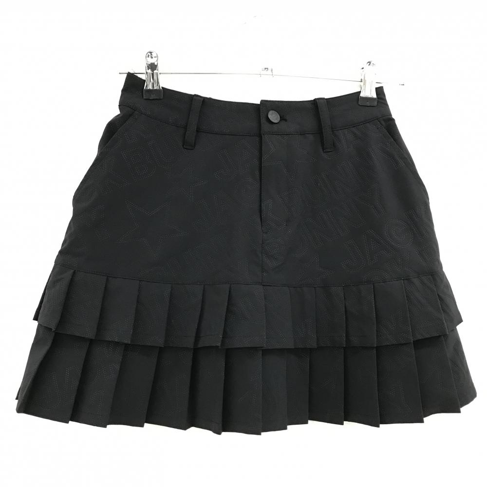 【超美品】ジャックバニー スカート 黒 ロゴ地模様 裾プリーツ レディース 00(XS) ゴルフウェア Jack Bunny