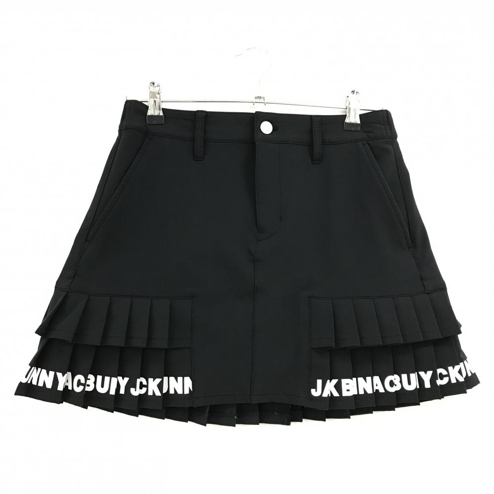 【美品】ジャックバニー スカート 黒×白 裾プリーツ ロゴプリント 内側インナーパンツ レディース 2(L) ゴルフウェア Jack Bunny