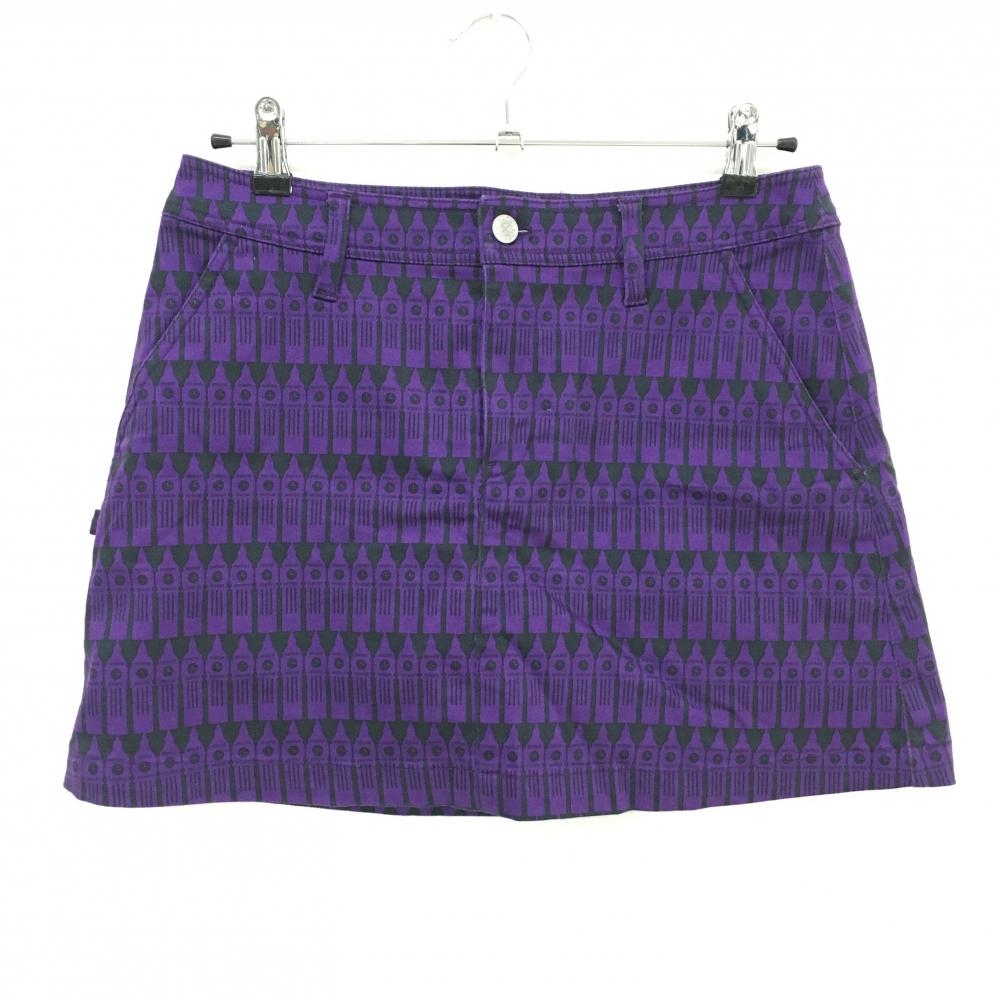 ジャックバニー スカート パープル×黒 総柄 ストレッチ 内側インナーパンツ レディース 2(L) ゴルフウェア Jack Bunny