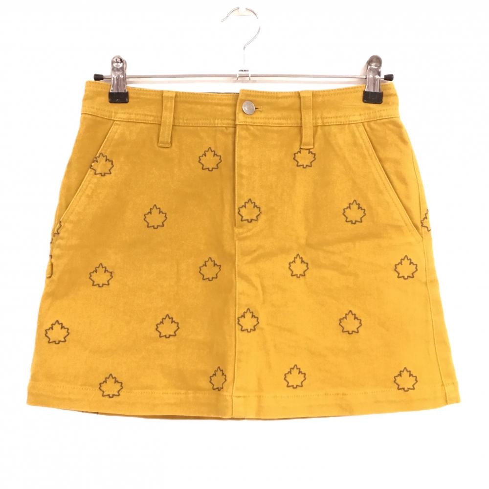 ジャックバニー スカート イエロー×グレー もみじ総柄 内側インナーパンツ レディース 0(S) ゴルフウェア Jack Bunny