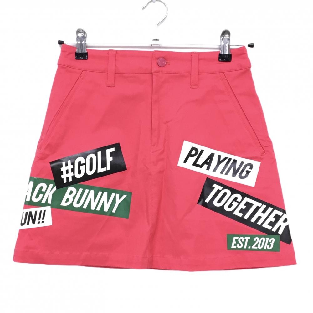 【超美品】ジャックバニー スカート レッドピンク×白 ロゴプリント 内側インナーパンツ レディース 0(S) ゴルフウェア Jack Bunny