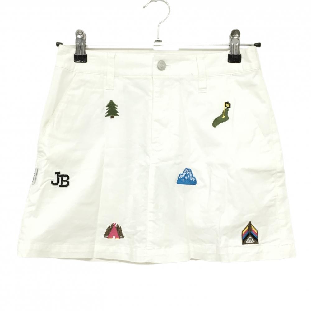 ジャックバニー スカート 白×マルチカラー 複数ワッペン 内側インナーパンツ  レディース 0(S) ゴルフウェア Jack Bunny