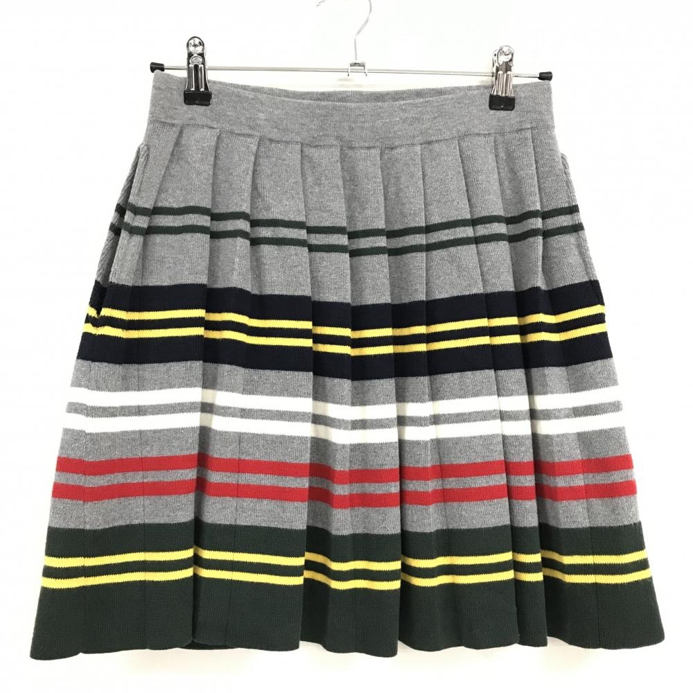 【超美品】ジャックバニー ニットスカート グレー×ネイビー×イエロー ボーダー風 レディース 1(M) ゴルフウェア Jack Bunny