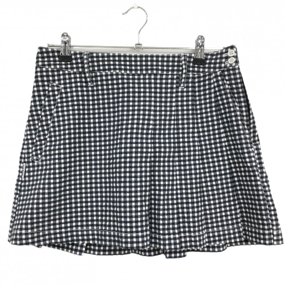 【美品】ジャックバニー スカート 白×ネイビー ギンガムチェック 内側インナーパンツ レディース 2(L) ゴルフウェア Jack Bunny