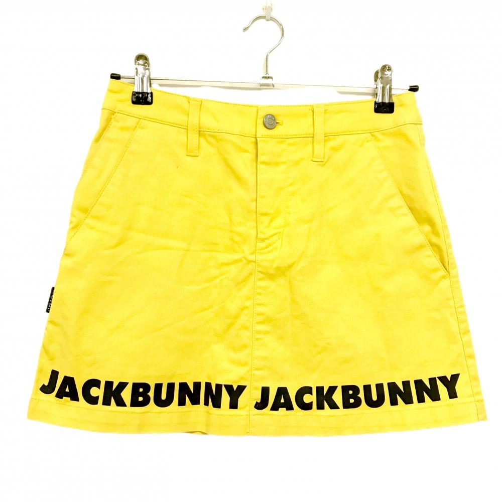 【美品】ジャックバニー スカート イエロー×黒 裾ロゴ 内側インナーパンツ ウエストハンガー跡、ベルトループ下汚れ レディース  ゴルフウェア Jack Bunny