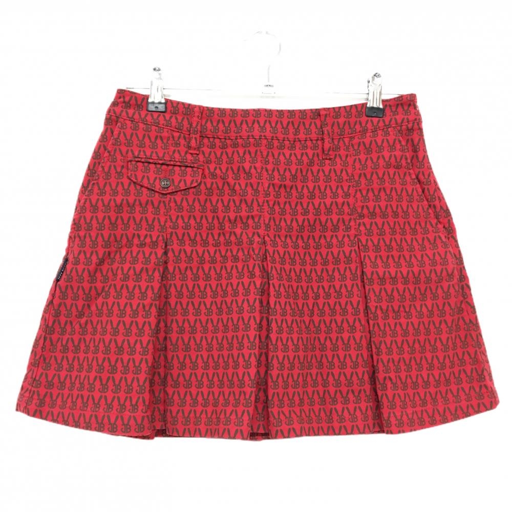【超美品】ジャックバニー スカート レッド×黒 ボックスプリーツ 総柄 内側インナーパンツ レディース 2(L) ゴルフウェア Jack Bunny