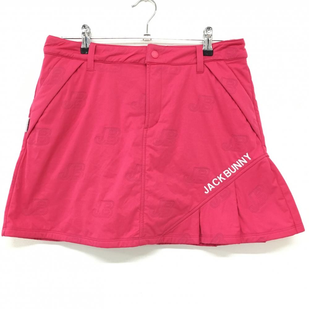 【超美品】ジャックバニー スカート ピンク ロゴ総柄パンチング ロゴ刺しゅう 裏起毛 レディース 2(L) ゴルフウェア Jack Bunny