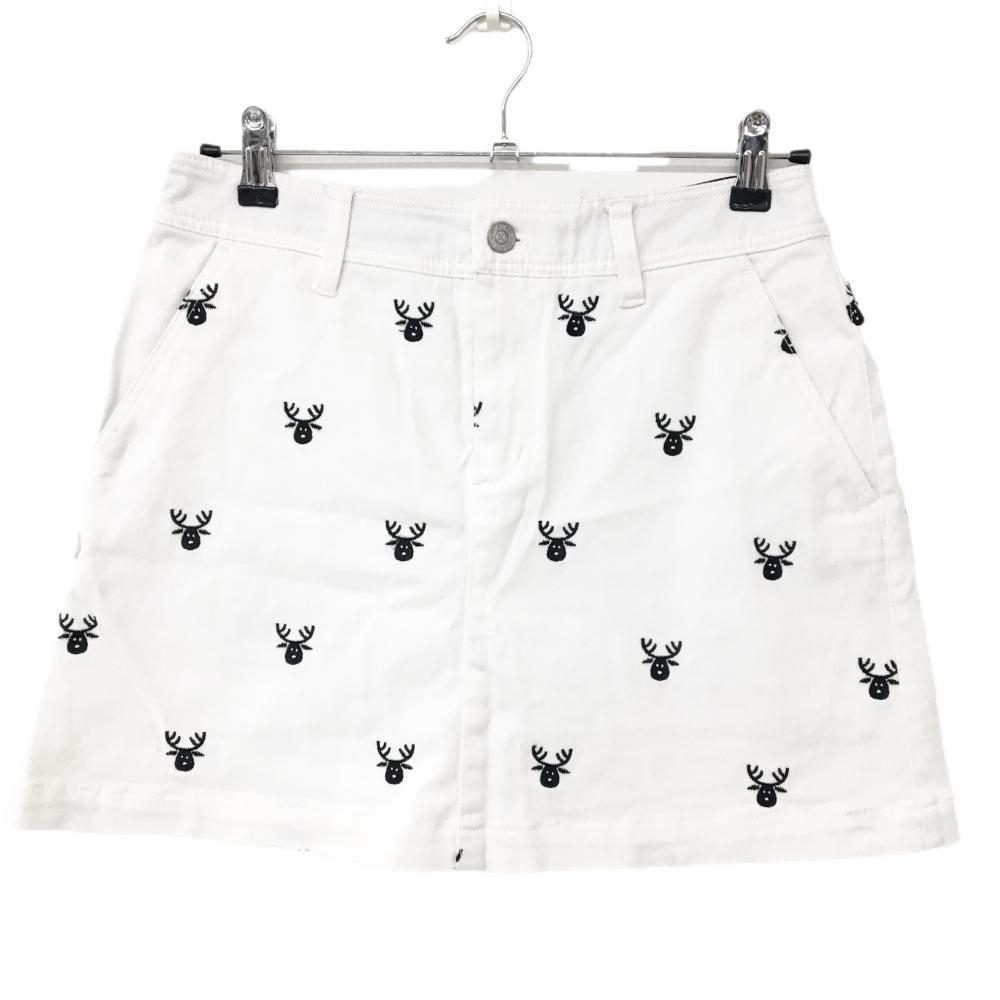 【美品】ジャックバニー スカート 白×黒 総柄 トナカイ 内側インナーパンツ レディース 1(M) ゴルフウェア Jack Bunny