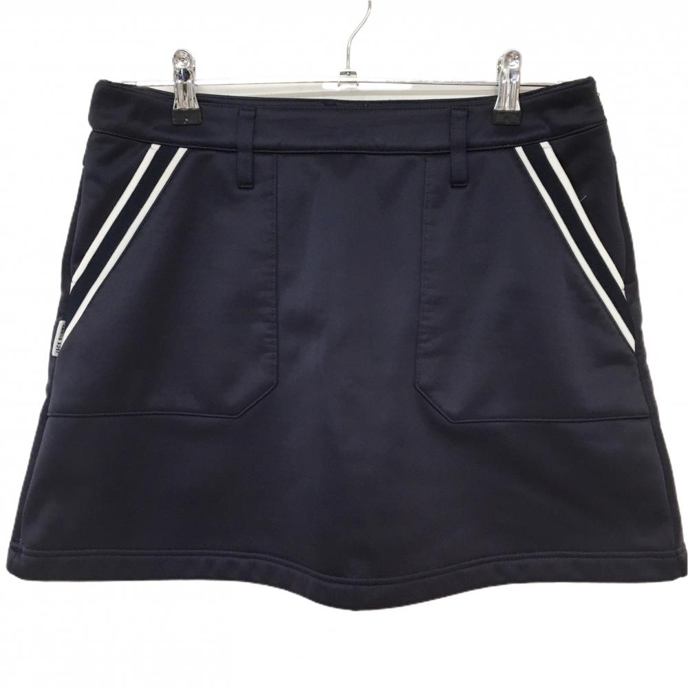 【美品】ジャックバニー スカート ネイビー×白 ポケット口ライン 裏起毛 内側インナーパンツ  レディース 2(L) ゴルフウェア Jack Bunny