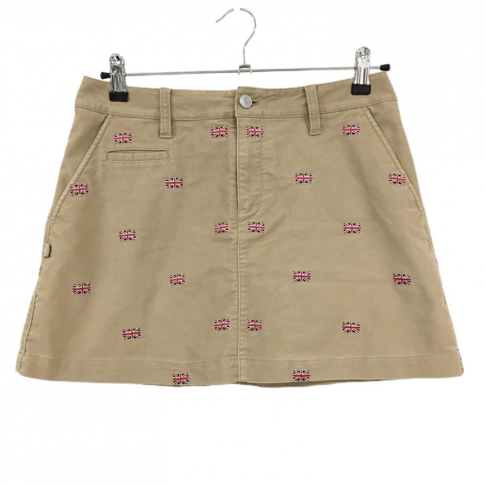 ジャックバニー スカート ベージュ×レッド 総柄 国旗 内側インナーパンツ レディース 1(M) ゴルフウェア Jack Bunny