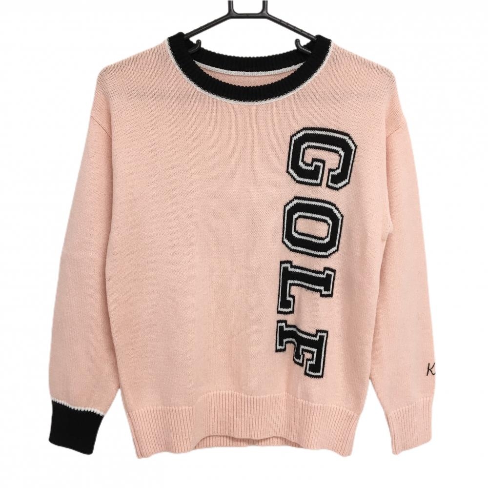 【美品】ジュンアンドロペ セーター ピンク×黒 前面ロゴ ニット レディース  ゴルフウェア JUN＆ROPE