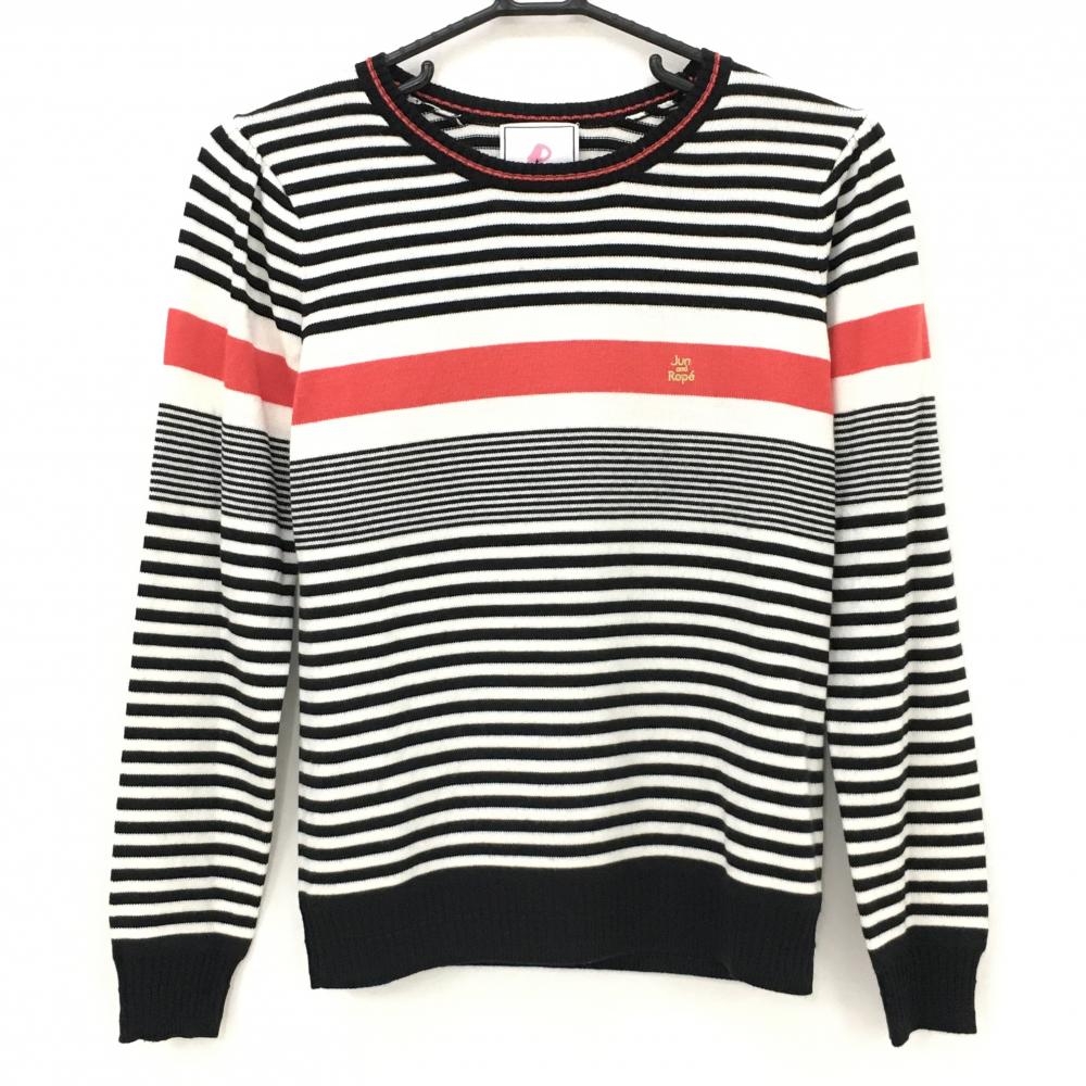 【超美品】ジュンアンドロペ セーター 白×黒 ボーダー ウール混 ニット レディース M ゴルフウェア JUN＆ROPE