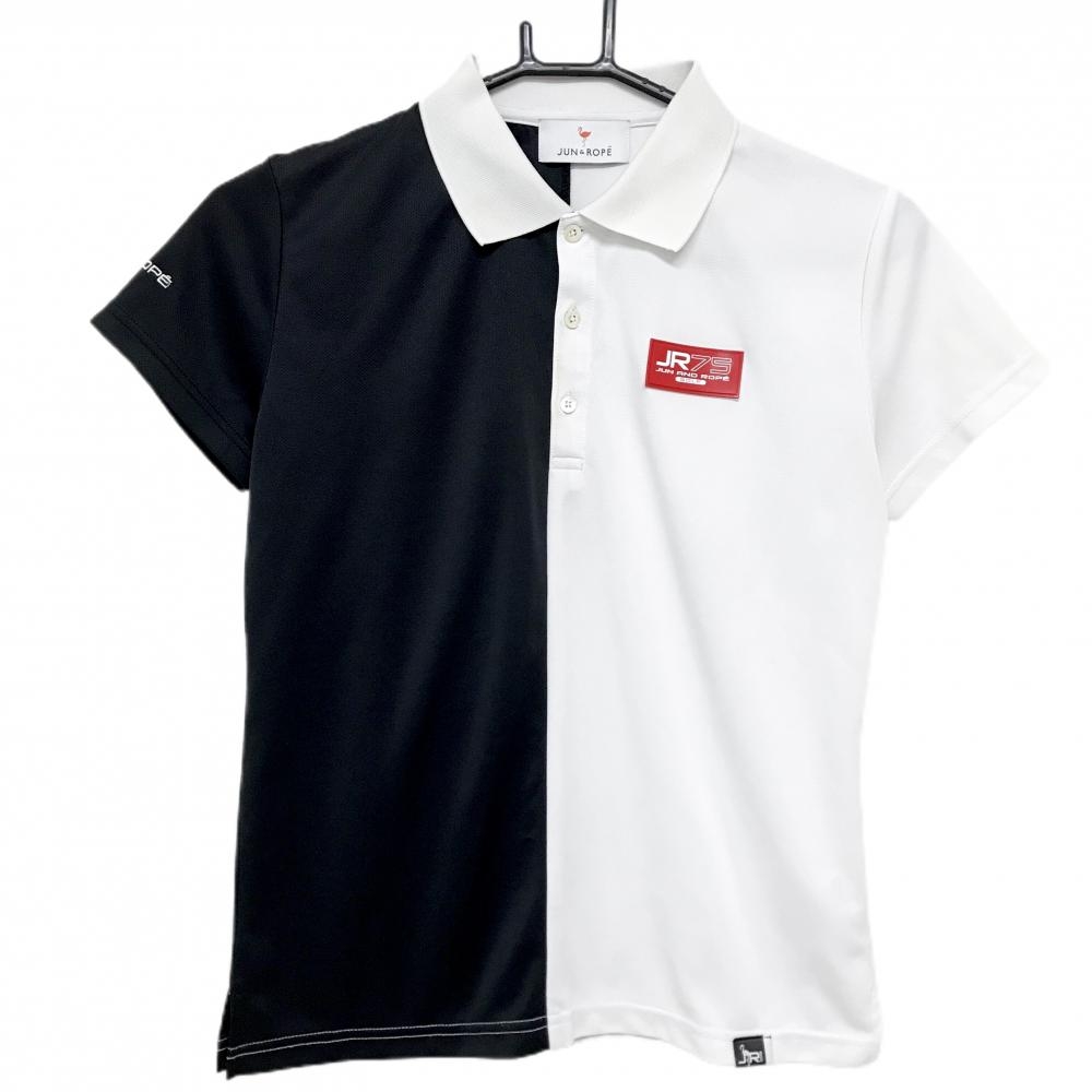 ジュンアンドロペ 半袖ポロシャツ 白×黒 バイカラー 袖ロゴ レディース S ゴルフウェア JUN＆ROPE