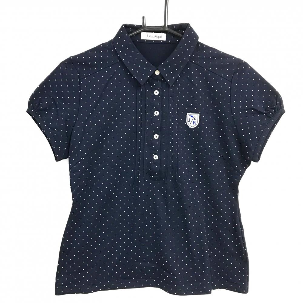 【新品】ジュンアンドロペ 半袖ポロシャツ ネイビー×白 ピンドット 速乾 日本製  レディース M ゴルフウェア JUN＆ROPE