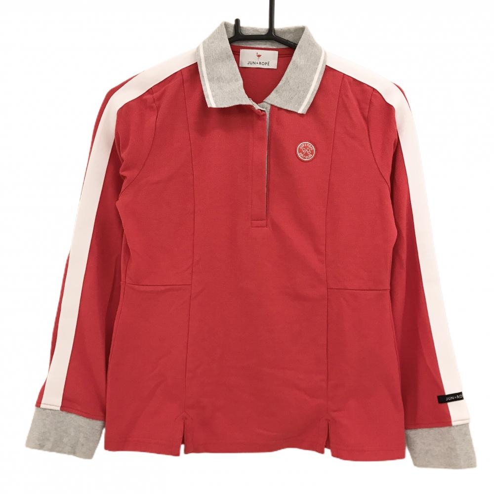 ジュンアンドロペ 長袖ポロシャツ レッド系 袖ライン レディース M ゴルフウェア JUN＆ROPE