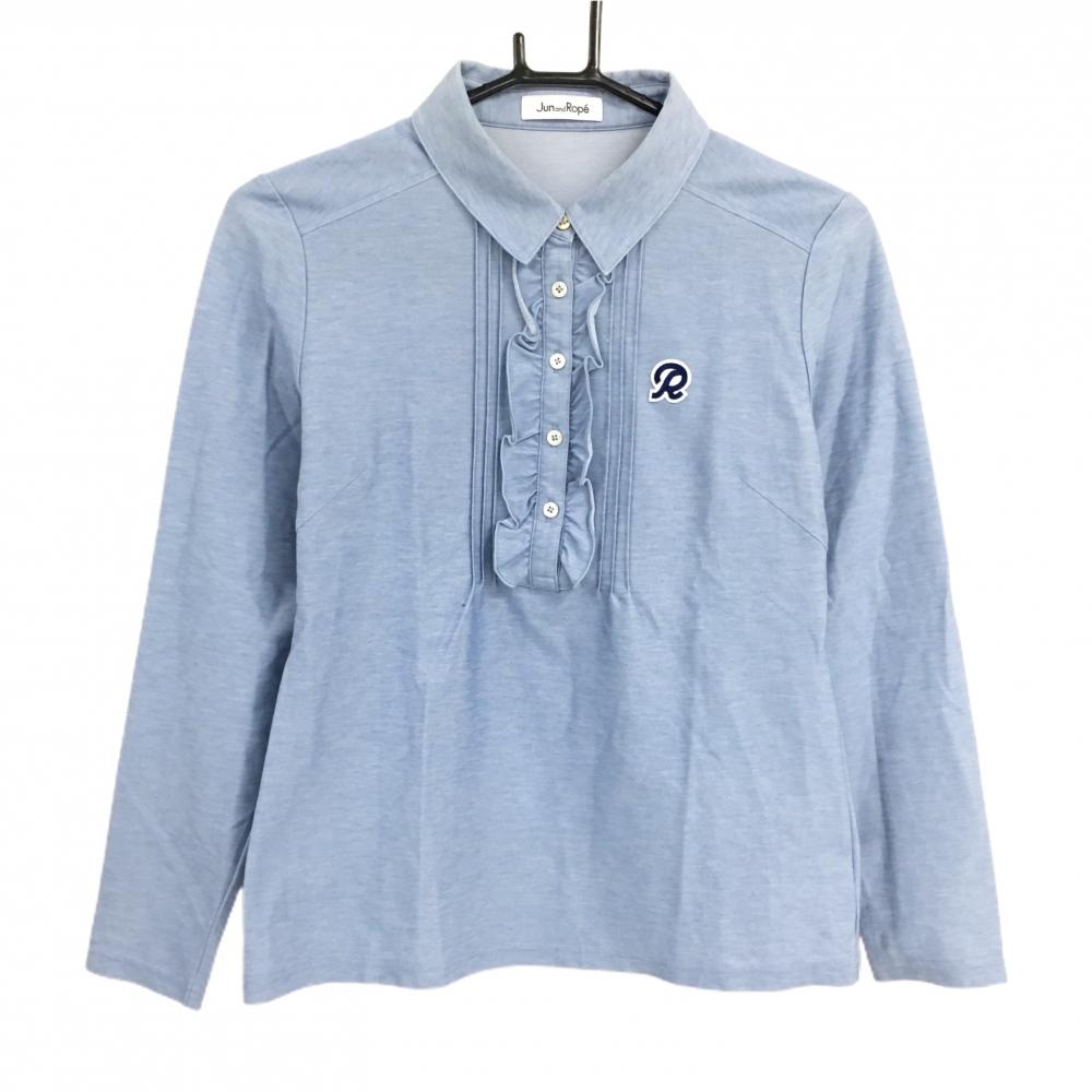 ジュンアンドロペ 長袖ポロシャツ ブルー系 前立てフリル レディース L ゴルフウェア JUN＆ROPE