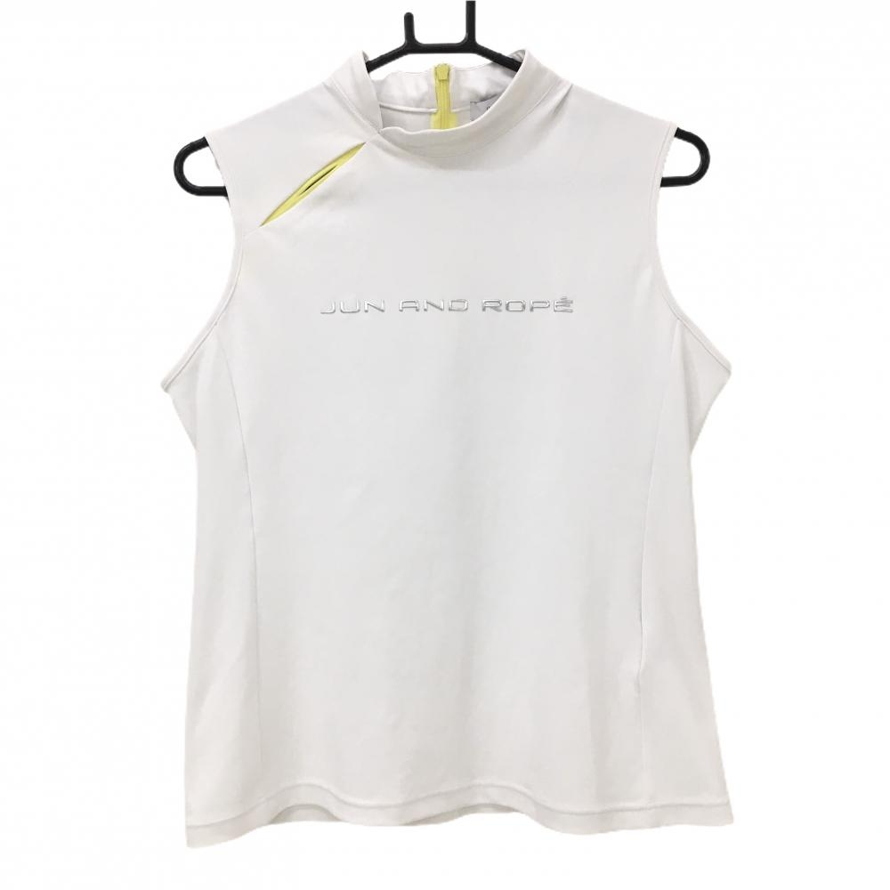 【超美品】ジュンアンドロペ ノースリーブハイネックシャツ 白×イエロー シルバーロゴ  レディース L ゴルフウェア JUN＆ROPE