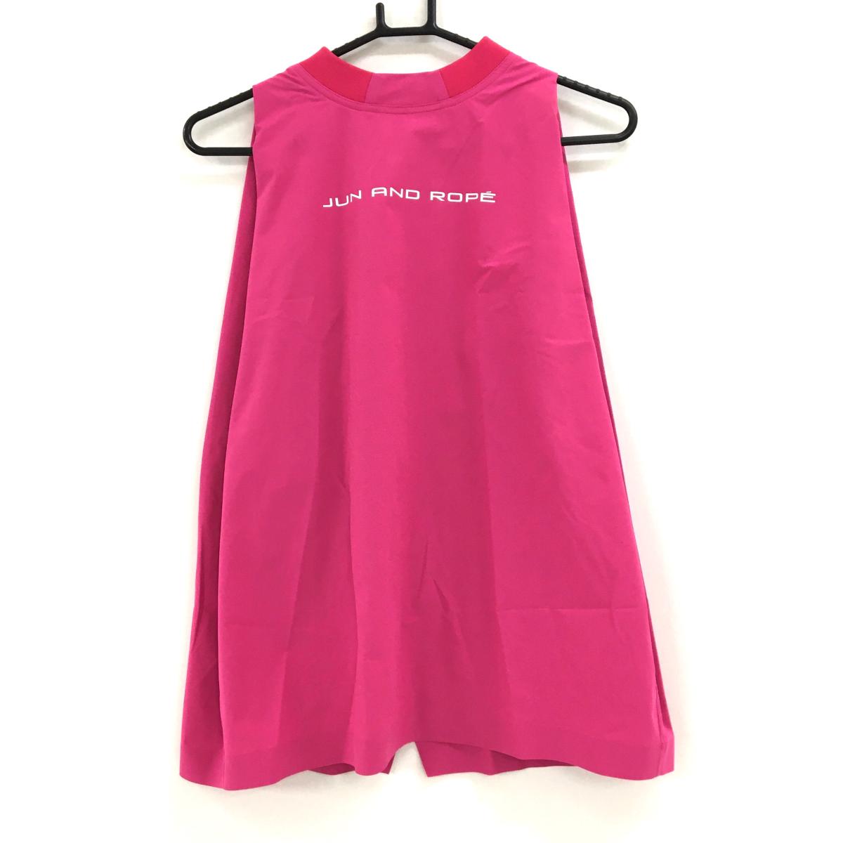 【美品】ジュンアンドロペ ノースリーブシャツ ピンク ロゴプリント  レディース S ゴルフウェア JUN＆ROPE