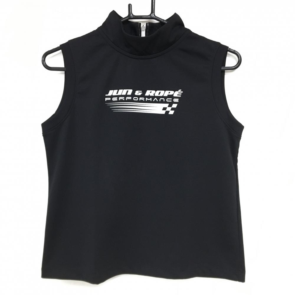 【美品】ジュンアンドロペ ノースリーブハイネックシャツ 黒×白 背面ハーフジップ  レディース S ゴルフウェア JUN＆ROPE