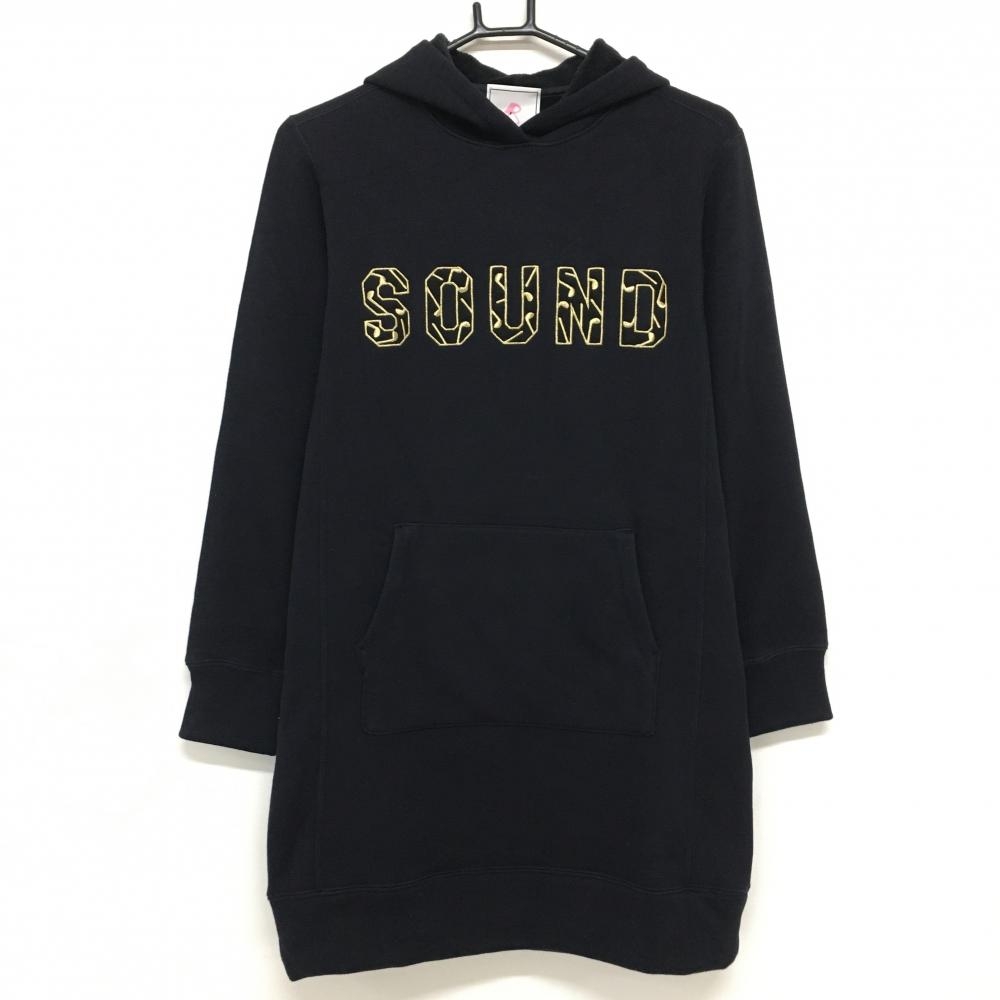 【超美品】ジュンアンドロペ フード付スウェットワンピース ダークネイビー×ゴールド 裏起毛  レディース M ゴルフウェア JUN＆ROPE