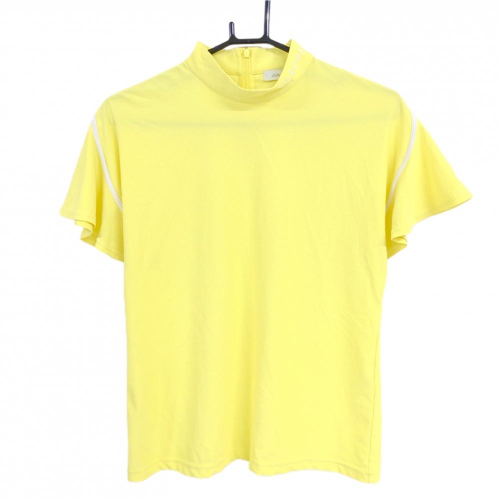 【美品】ジュンアンドロペ 半袖ハイネックシャツ イエロー 袖フリル風 後ジップ  レディース M ゴルフウェア サンプル品 JUN＆ROPE