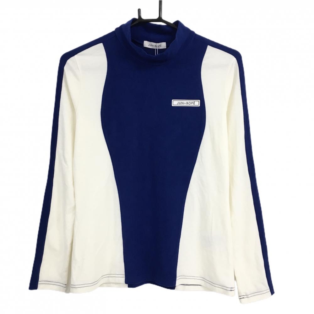 【新品】ジュンアンドロペ 長袖ハイネックシャツ ブルー×白 バイカラー 起毛素材  レディース M ゴルフウェア JUN＆ROPE