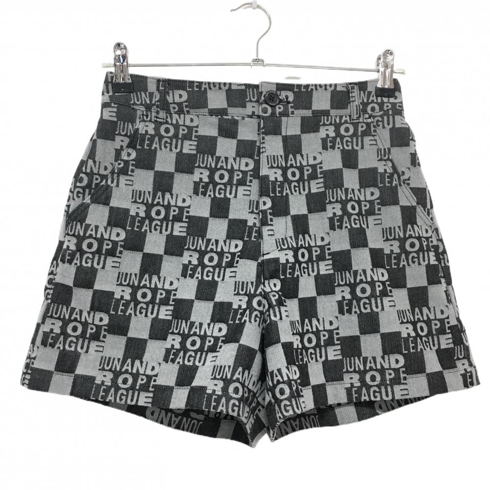【超美品】ジュンアンドロペ ショートパンツ ライトグレー×黒 ブロックチェック ロゴ総柄 レディース S ゴルフウェア JUN＆ROPE