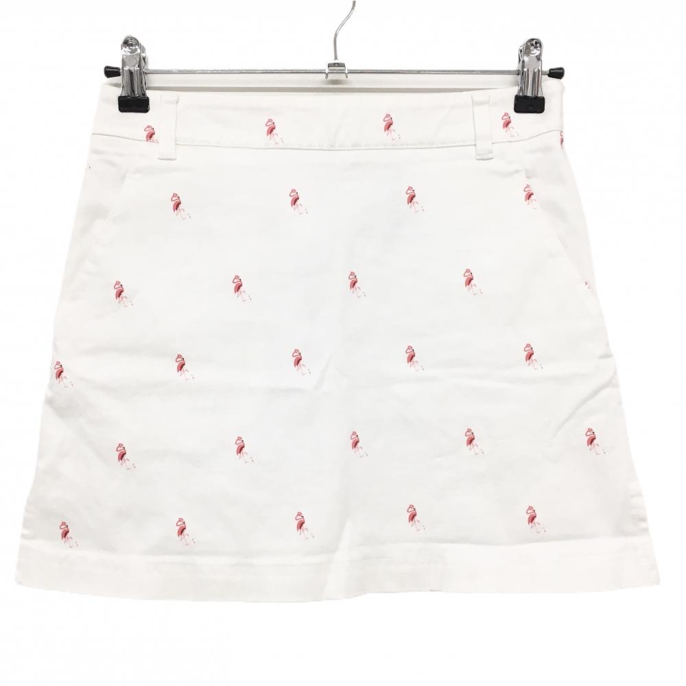 ジュンアンドロペ スカート 白×ピンク フラミンゴ柄  レディース M ゴルフウェア JUN＆ROPE