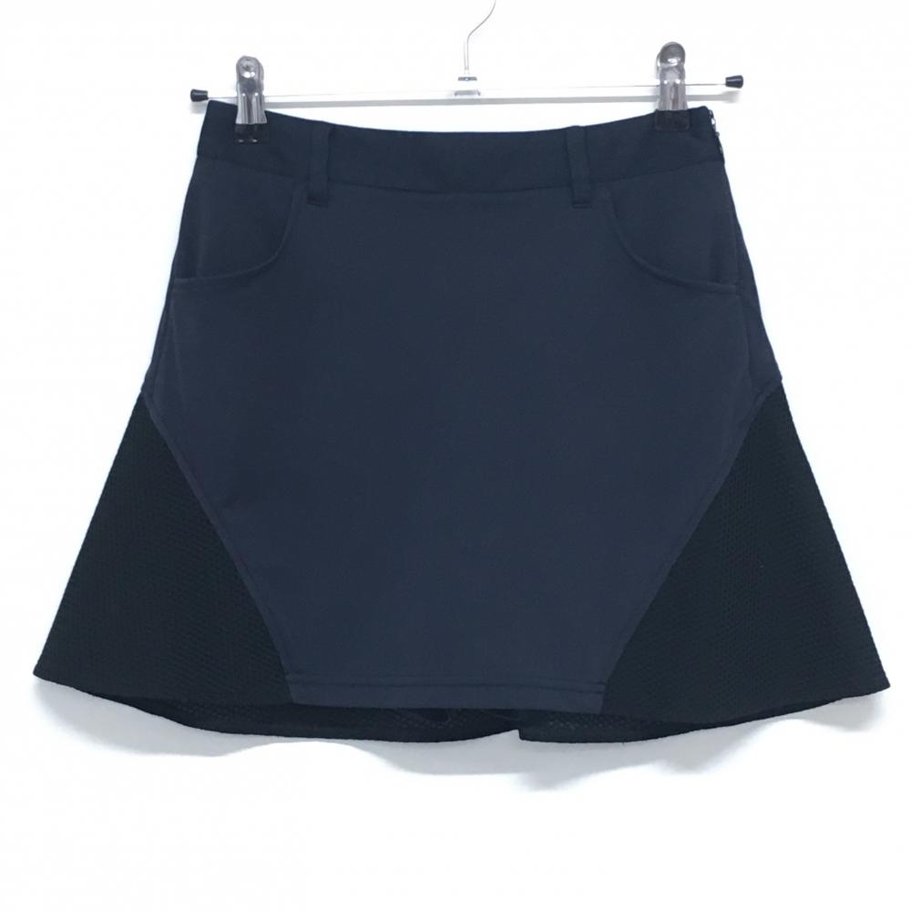 【美品】ジュンアンドロペ スカート ネイビー×黒 裾凹凸生地 内側インナーパンツ レディース XS ゴルフウェア JUN＆ROPE