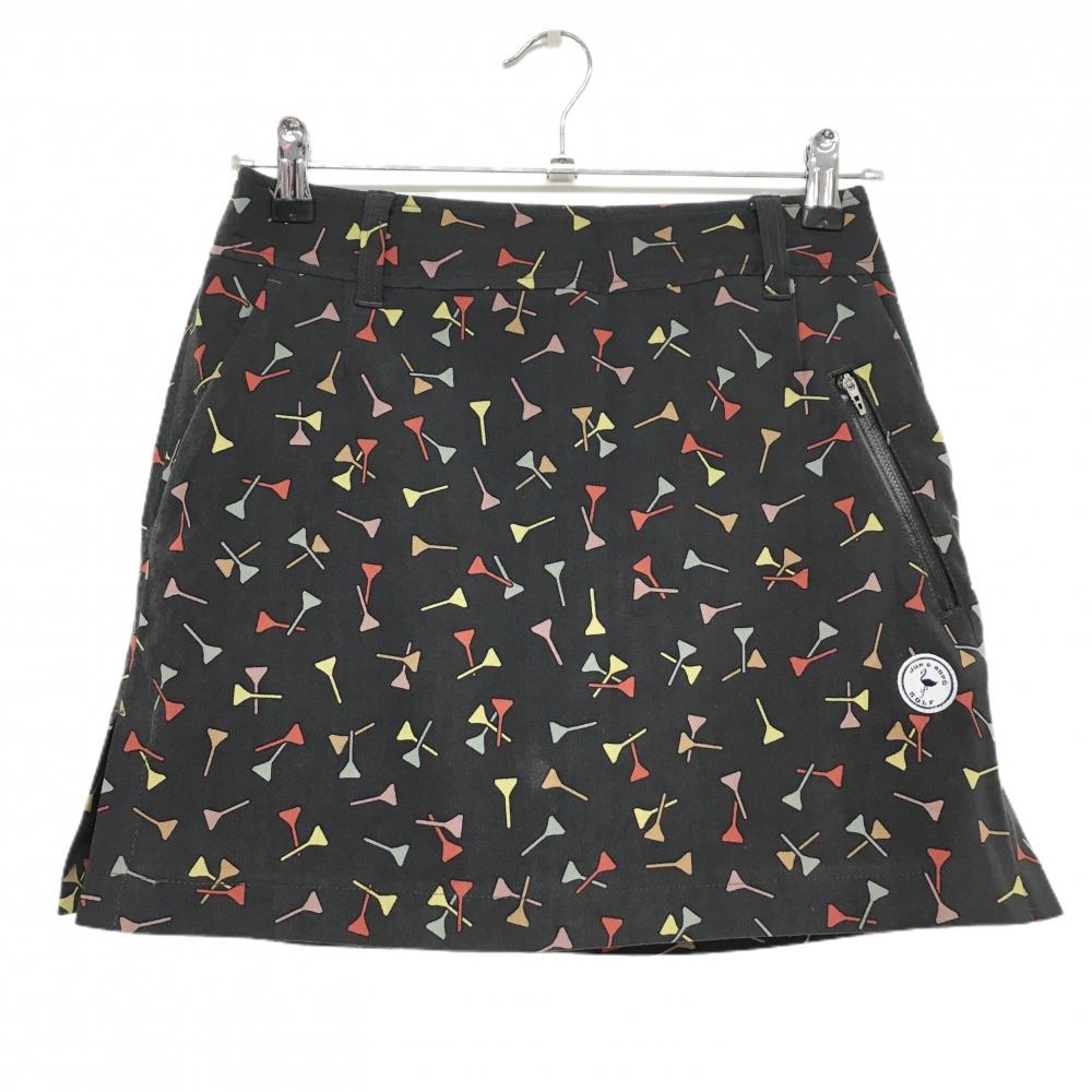 【超美品】ジュンアンドロペ スカート グレー×マルチカラー 総柄 表微起毛 内側インナーパンツ レディース S ゴルフウェア JUN＆ROPE