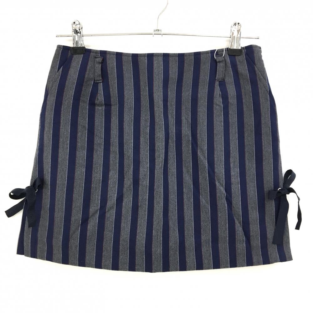 【新品】ジュンアンドロペ スカート グレー×ネイビー ストライプ 内側インナーパンツ レディース M ゴルフウェア JUN＆ROPE