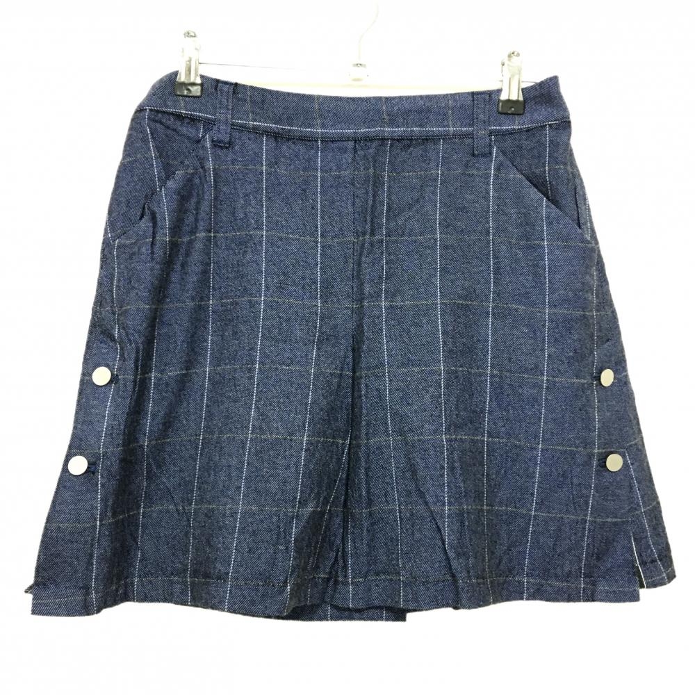 ジュンアンドロペ スカート ネイビー×ライトグレー 格子チェック ウール混 レディース L ゴルフウェア JUN＆ROPE
