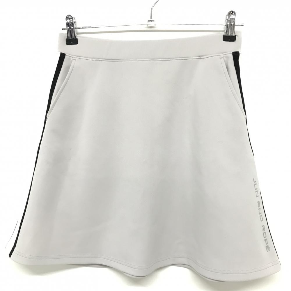 【美品】ジュンアンドロペ スカート ライトグレー×黒×白 サイドライン ダンボールニット レディース L ゴルフウェア JUN＆ROPE