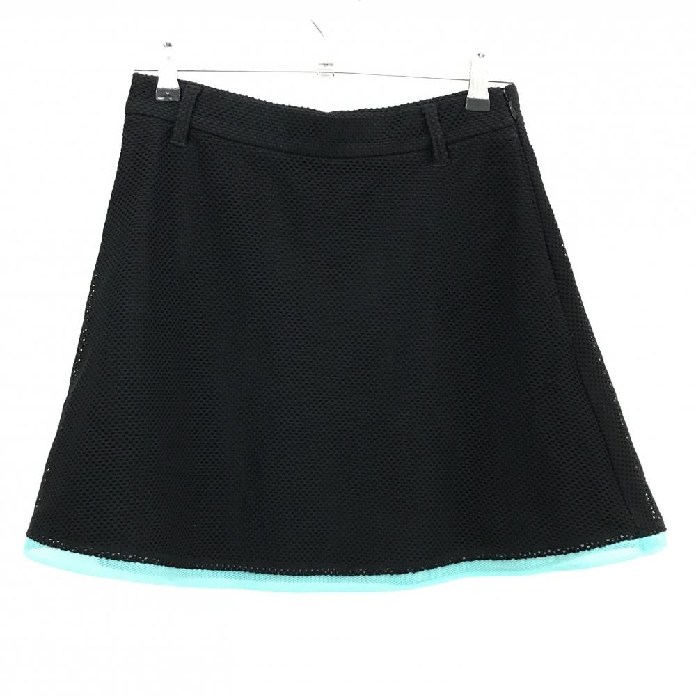 【美品】ジュンアンドロペ スカート 黒 裾グリーン メッシュ 裏地付  レディース L ゴルフウェア JUN＆ROPE
