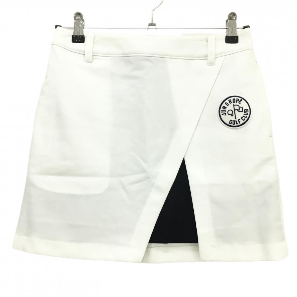 【新品】ジュンアンドロペ スカート 白×ダークネイビー ロゴワッペン インナーパンツ付 レディース S ゴルフウェア JUN＆ROPE