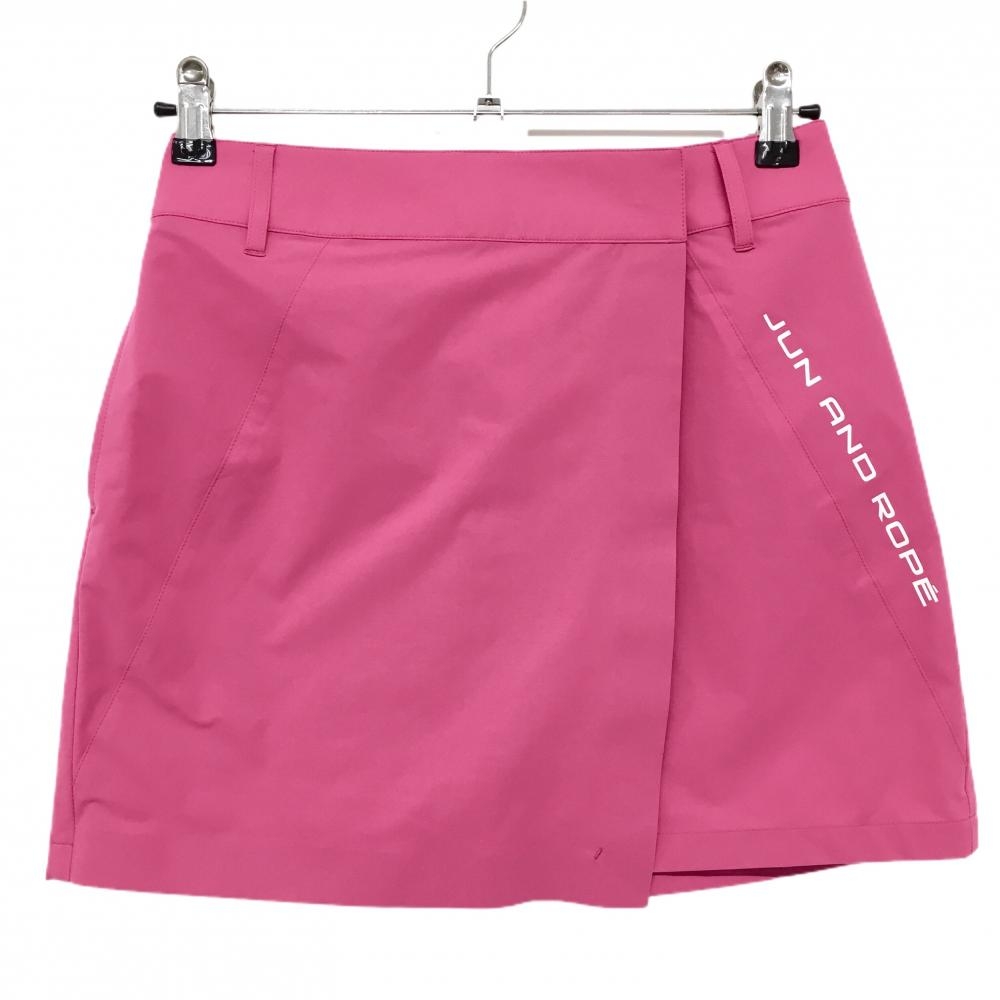 【美品】ジュンアンドロペ スカート ピンク×白 ロゴプリント 巻きスカート風  レディース S ゴルフウェア JUN＆ROPE