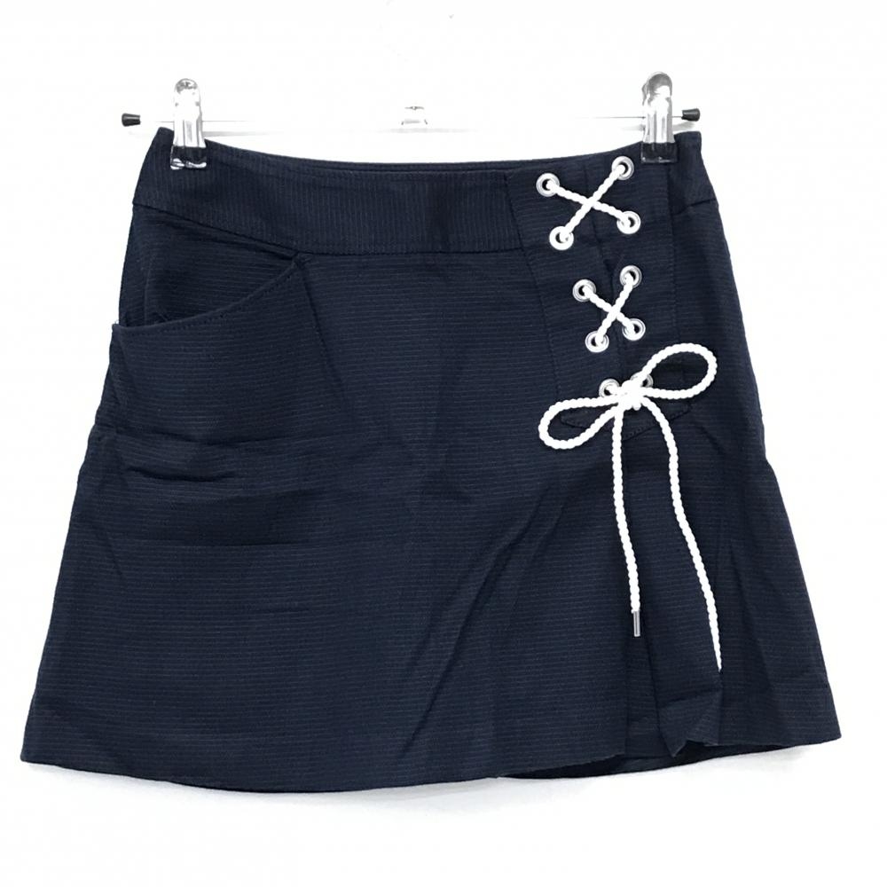 【美品】ジュンアンドロペ スカート ネイビー 地模様 レースアップ インナーパンツ付  レディース M ゴルフウェア JUN＆ROPE