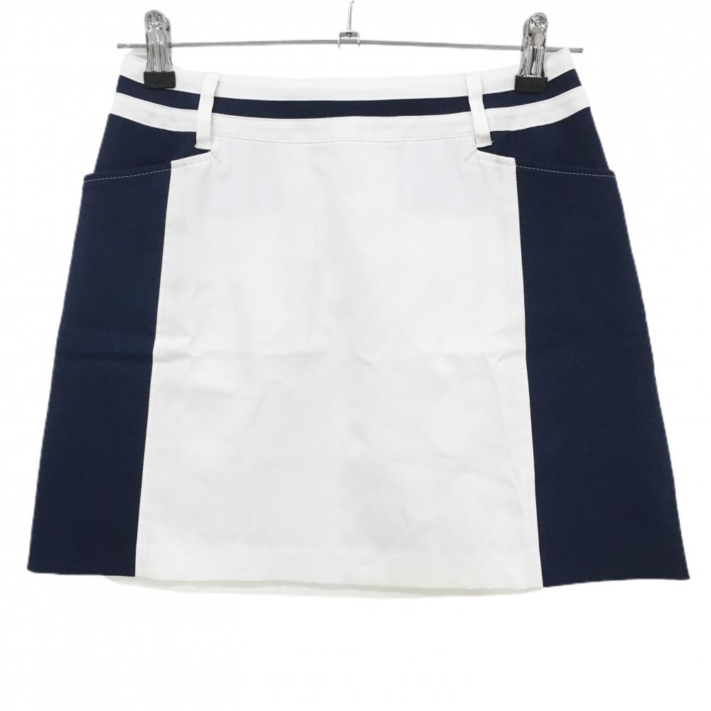 【超美品】ジュンアンドロペ スカート　白×ネイビー ストレッチ ポーチ取外し可 インナーパンツ付 レディース M ゴルフウェア JUN＆ROPE