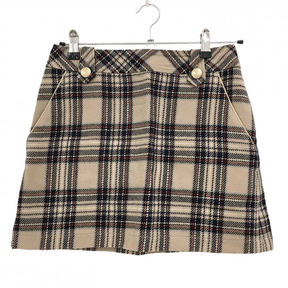 【超美品】ジュンアンドロペ スカート ベージュ×ネイビー チェック ウール100% レディース M ゴルフウェア JUN＆ROPE