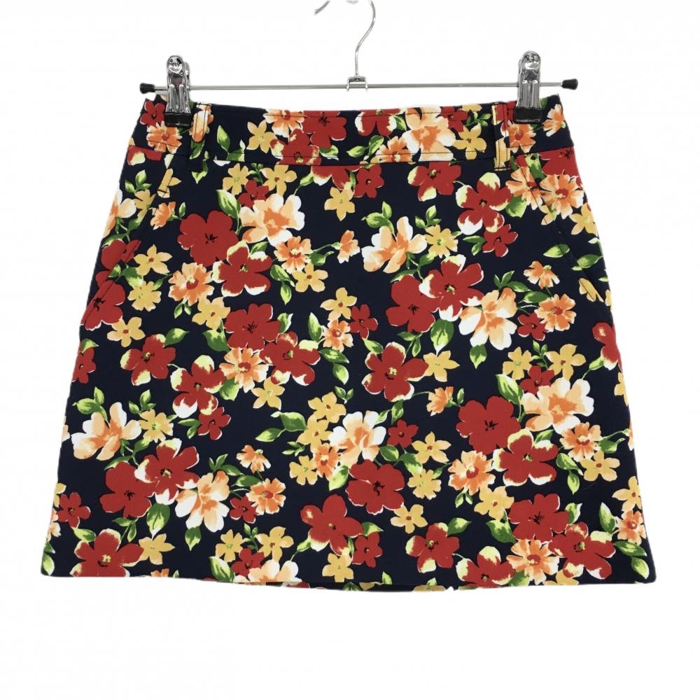 【超美品】ジュンアンドロペ スカート ネイビー×レッド×イエロー 花柄 ストレッチ レディース S ゴルフウェア JUN＆ROPE