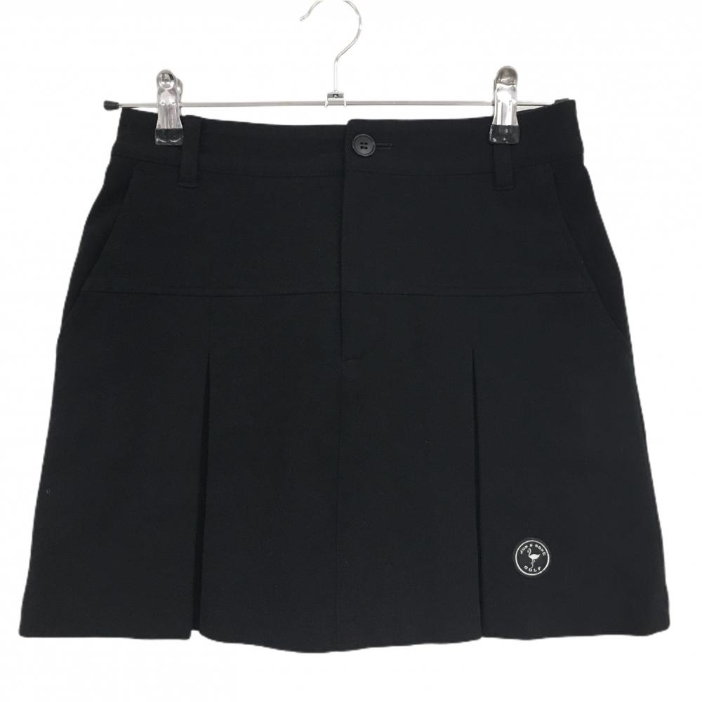 【美品】ジュンアンドロペ スカート 黒 ボックルプリーツ ロゴワッペン  レディース S ゴルフウェア JUN＆ROPE