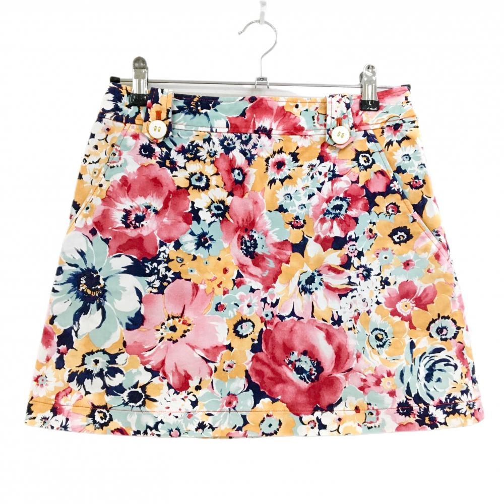 【超美品】ジュンアンドロペ スカート ピンクレッド×オレンジ 花柄 バックロゴ レディース M ゴルフウェア JUN＆ROPE