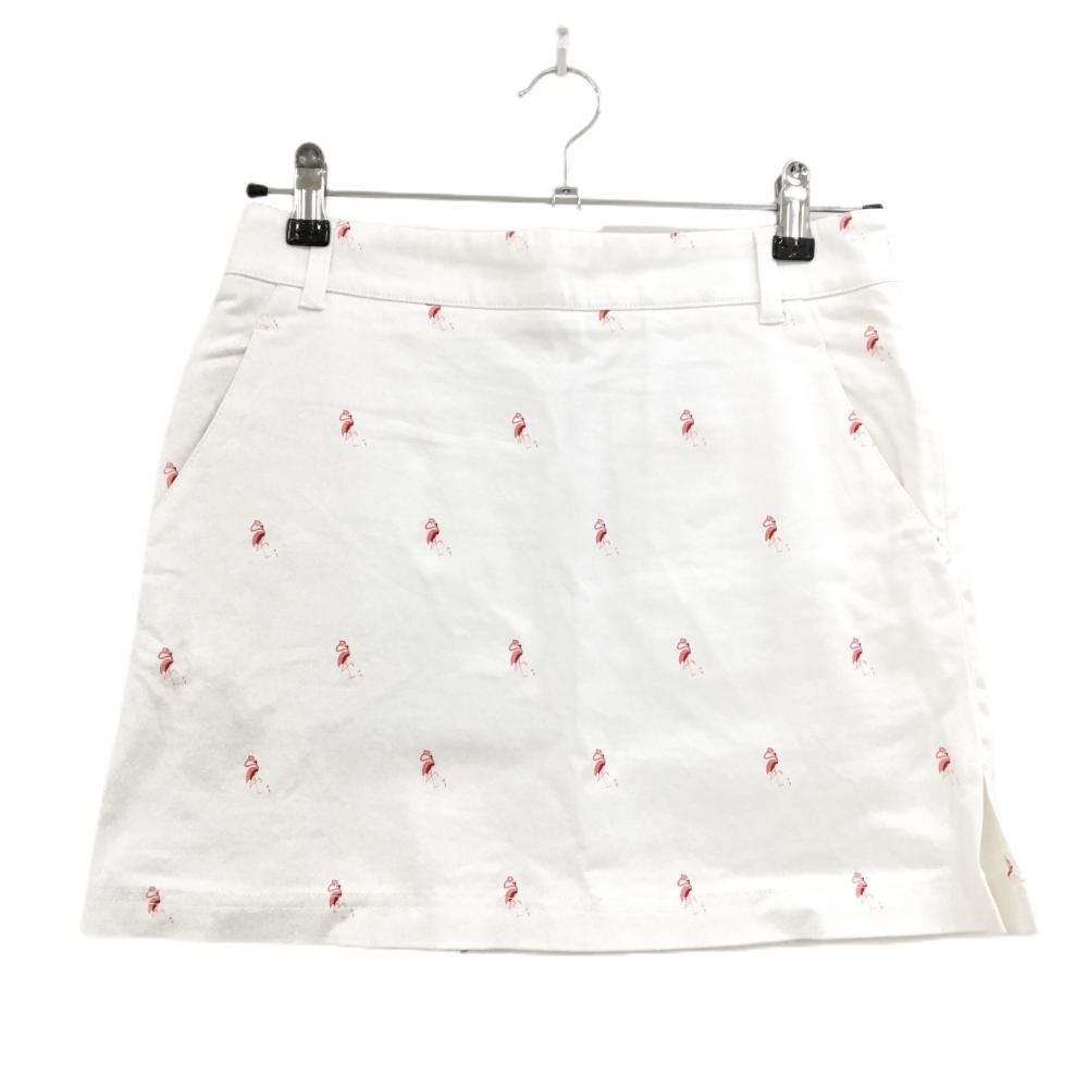 ジュンアンドロペ スカート 白×レッドピンク フラミンゴ柄 レディース M ゴルフウェア JUN＆ROPE